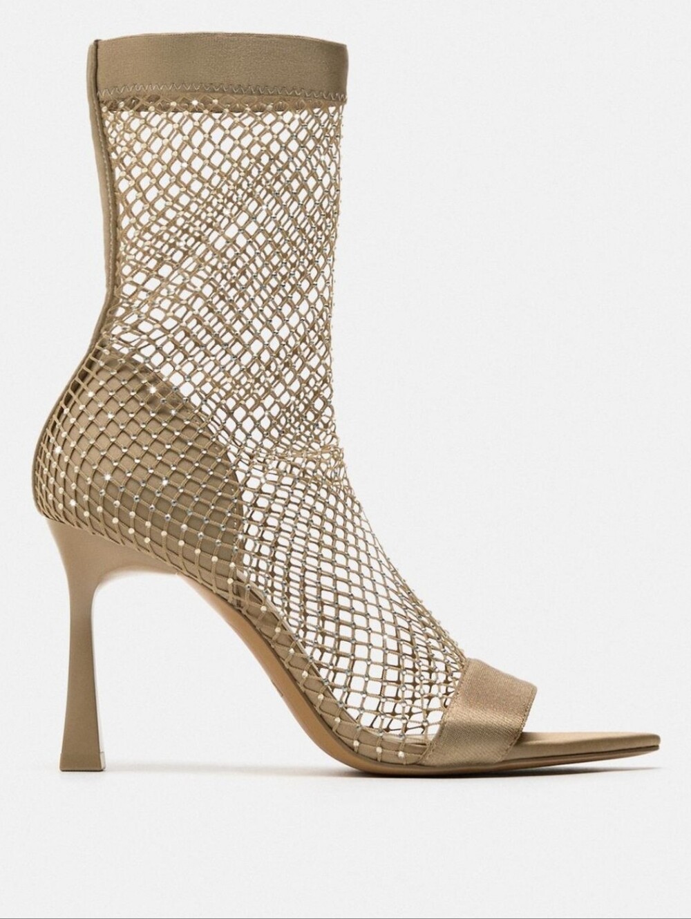 Zara Metallic Gold Mesh Rhinestone Open Toe High Heel Booties - Picture 1 of 6